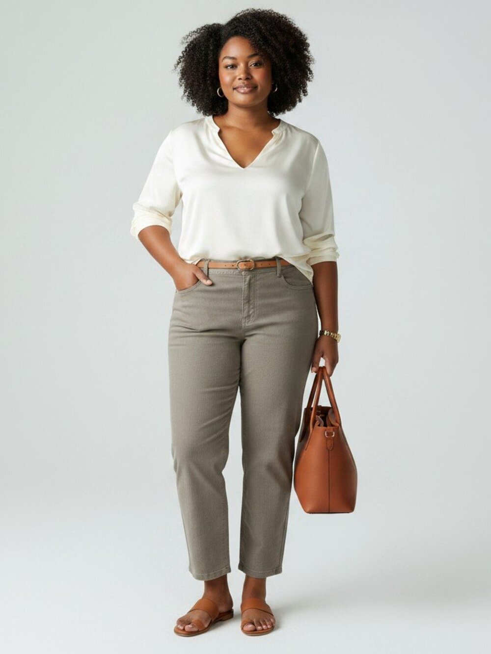 Eileen Fisher Petite PL Ankle Pants | Stone Khaki | Straight Leg Crop
